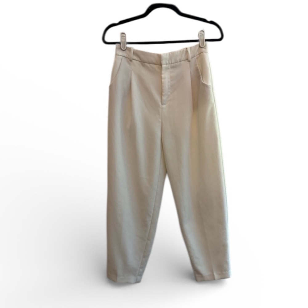 ZARA Pleated White High Rise Trousers Size XS
